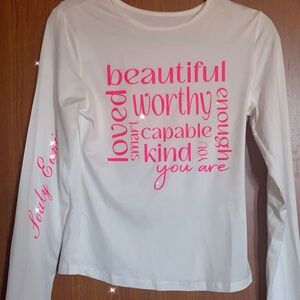 Medium White Long Sleeve Top with Pink Inspirational Designs